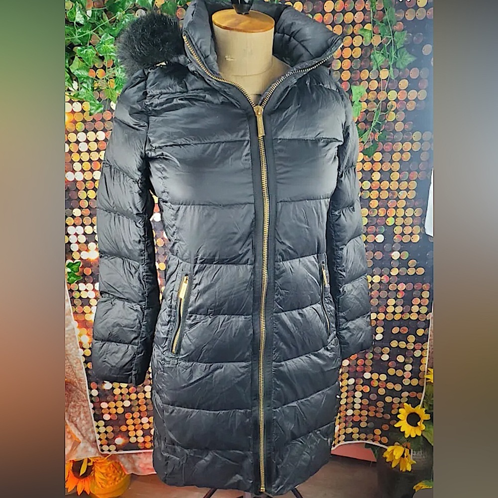 MICHAEL KORS Down Quilted Lightweight Puffer Long Hooded Coat